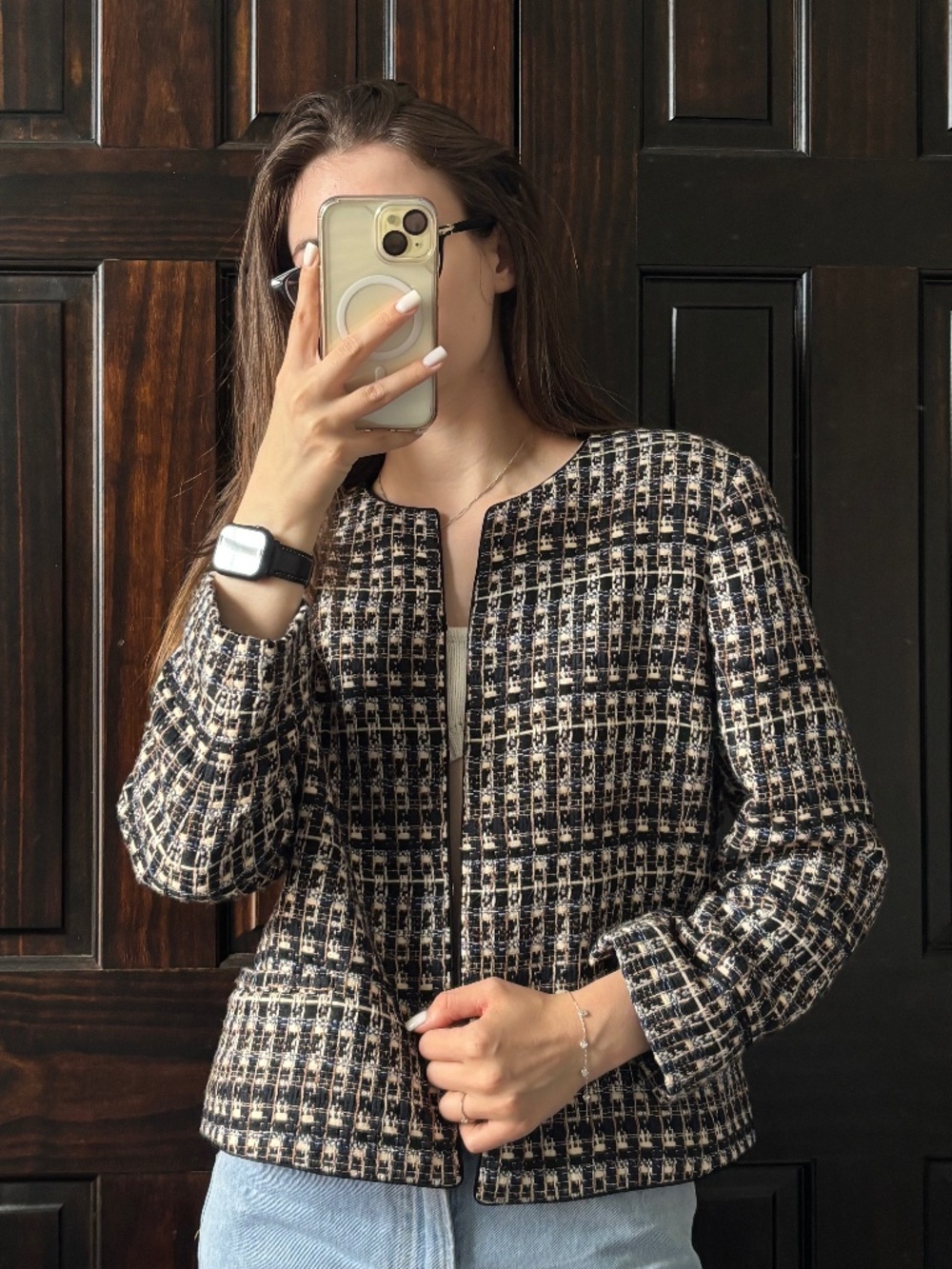 Ann Taylor Women’s Size 12 Tweed Jacket Black Cream Blazer